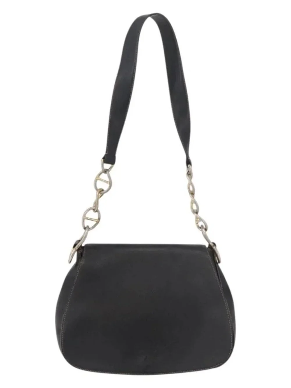 PRADA Chain Shoulder Bag Leather Black Gold Auth mr2300